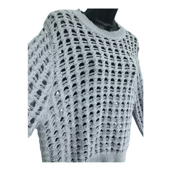 Sincerely Jules blue fishnet crochet mesh crew neck long sleeve sweater size XL - Picture 7 of 14